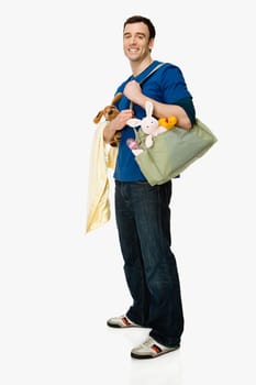 Man with baby supplies