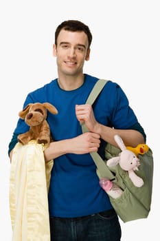 Man with baby supplies