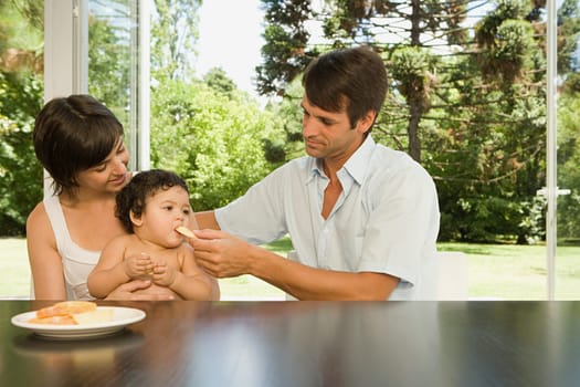 Parents feeding baby