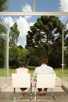 Couple looking at garden