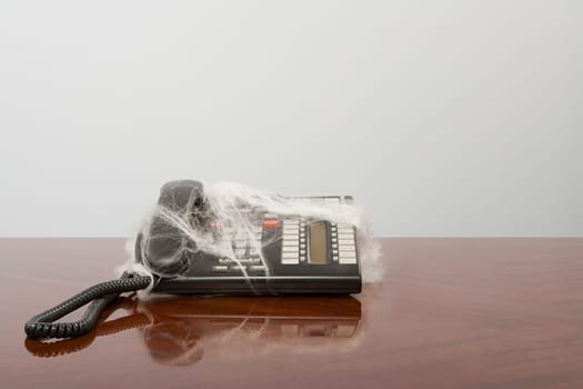 Telephone covered in cobweb