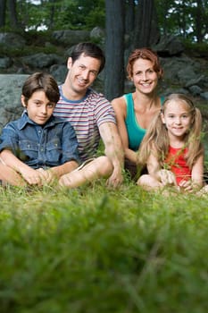 Family in forest