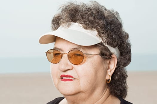 Woman wearing a sun visor
