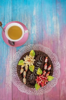 Cake on gradient color background