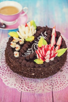 Cake on gradient color background