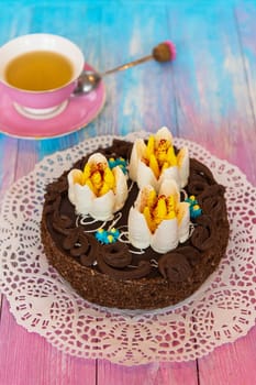 Cake on gradient color background