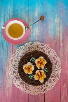 Cake on gradient color background