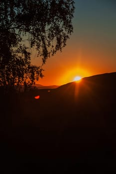 Beauty sunset in the mountains in Altay, panoramic picture