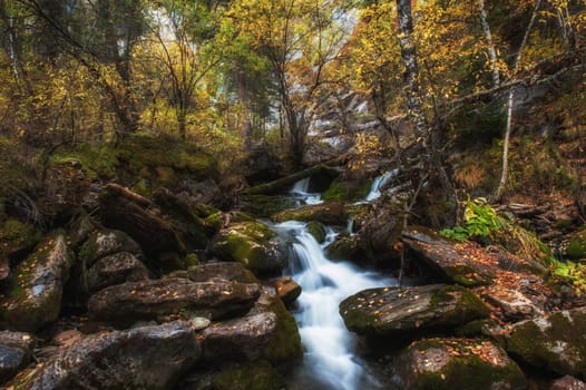 Waterfall on river Shinok in Altai territory, Siberia, Russia