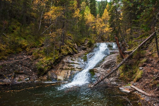 Waterfall on river Shinok in Altai territory, Siberia, Russia