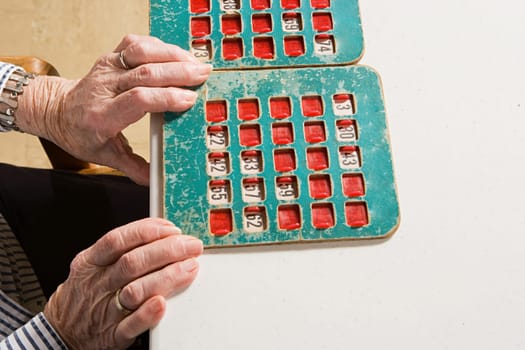 Senior woman playing bingo
