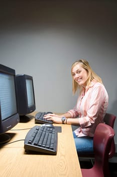 Female student working on a computer