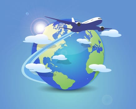 Flying Around the World. Vector travel concept