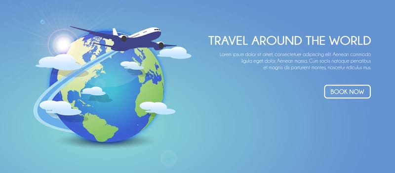 Flying Around the World. Vector travel concept