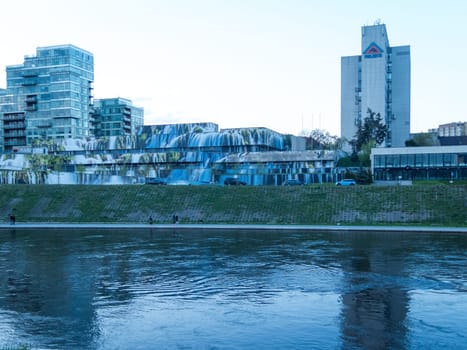 one nice parking deck for car behind the river in Vilnius