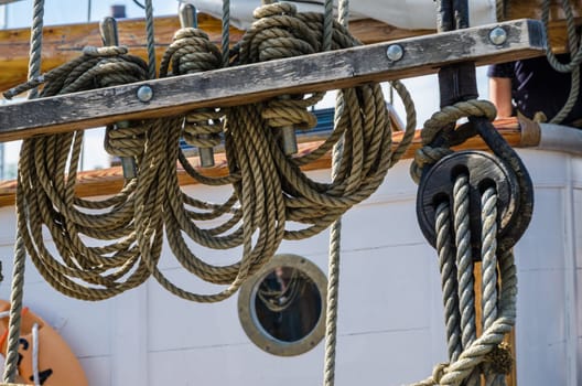 Rigging on the deck of an old sailing ship