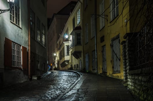 TALLINN, ESTONIA - JANUARY 29, 2017: Night Tallinn, night view of the street, Tallinn Estonia.