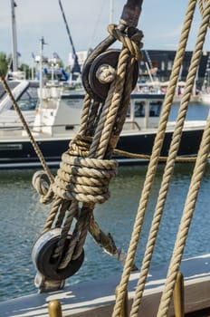 Rigging on the deck of an old sailing ship