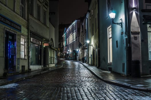 TALLINN, ESTONIA - JANUARY 29, 2017: Night Tallinn, night view of the street, Tallinn Estonia.