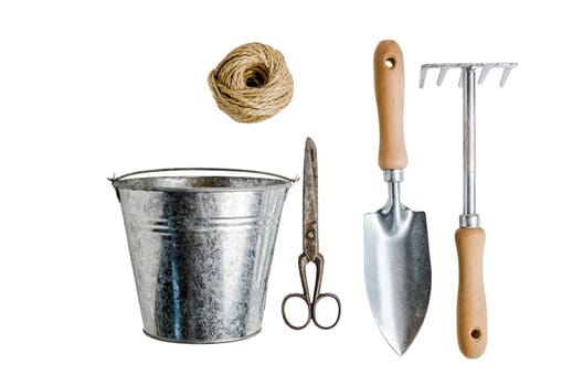 Garden tools for planting, isolated on white
