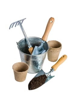 Garden tools for planting, isolated on white
