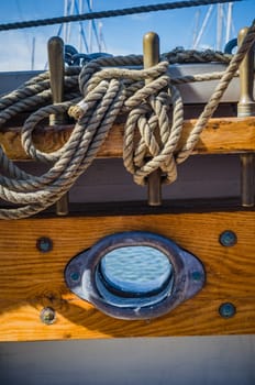 Rigging on the deck of an old sailing ship