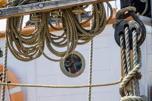 Rigging on the deck of an old sailing ship