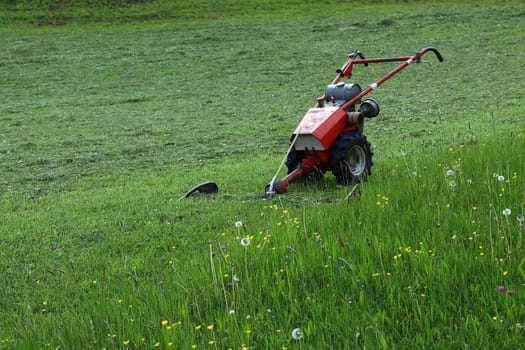 Agricultural machine - A motor mower in the field