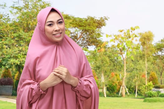 Beautiful asian muslim woman with hijab in the park