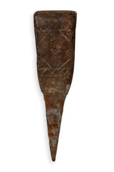 Old metal split wedge exposed on white background