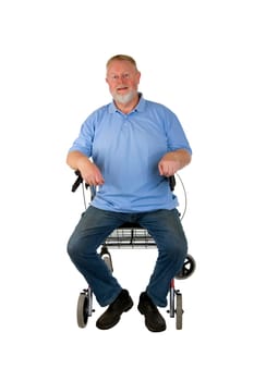 Senior with rollator exposed on white background