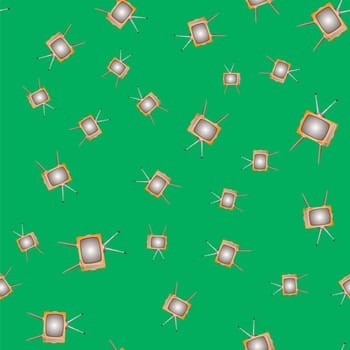 Retro TV Seamless Pattern on Green Background