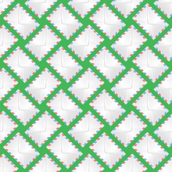White Paper Envelope Seamless Pattern on Green Background