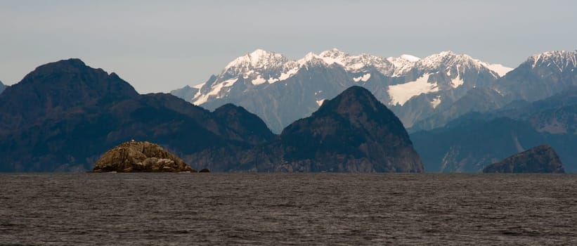 The view from a sea ferry going from Whittier to Juneau Alaska