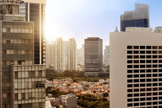 City skyline with building and urban skyscrapers at sunny day