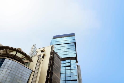 Common modern business skyscrapers with high rise buildings architecture in the city