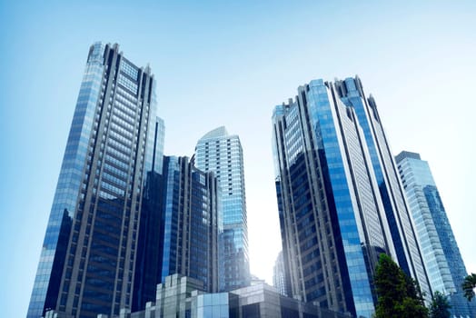 Business office architecture with high rise building in commercial city at sunny day