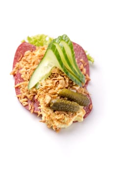 Danish specialties and national dishes, high-quality open sandwiches, isolated on white background