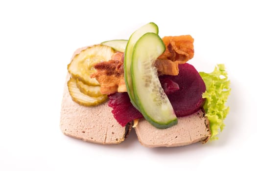 Danish specialties and national dishes, high-quality open sandwich, isolated on white background