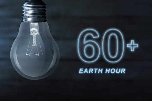 Turn off light bulb for 60 minute. Earth Hour Concept.