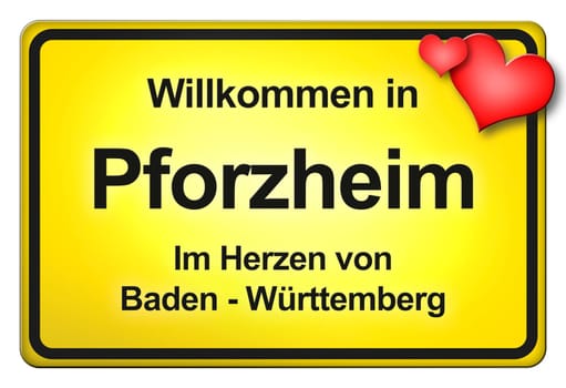 A yellow entrance sign with friendly welcome - Welcome