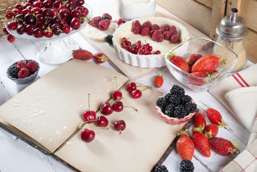 preparation for cake with red fruit with dough