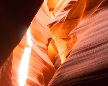 Sandstone takes on even more gold color as light streams in from above
