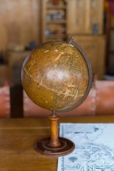 antique globe in a restored dutch VOC ship