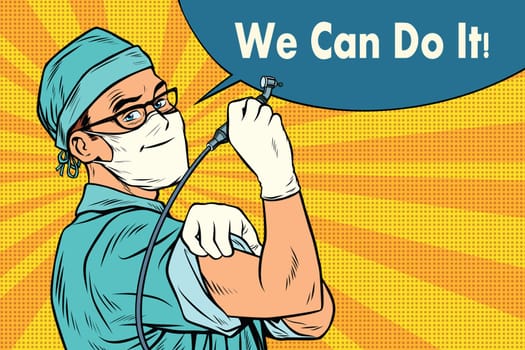Dentist we can do it. Medicine and health care. Pop art retro vector illustration