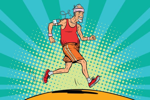The old man runner, healthy lifestyle. Pop art retro vector illustration