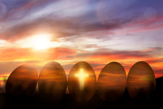 Cross light in the row golden egg at sunset