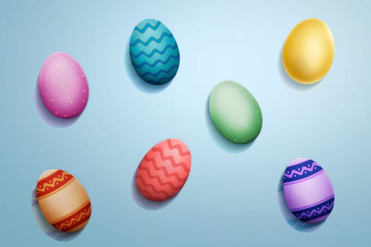Shiny easter eggs on blue background