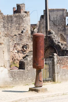 The ruins of Oradour-sur-glane, the by the nazis destroyed french village in WW2