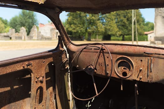 The ruins of Oradour-sur-glane, the by the nazis destroyed french village in WW2